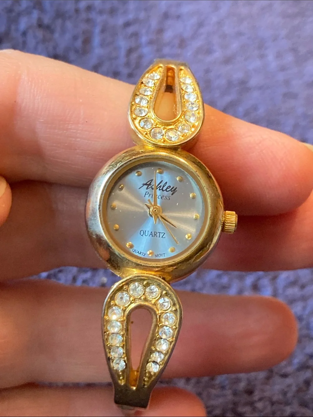 Gold-Tone Crystal Ladies Watch Blue Dial Runs Perfectly